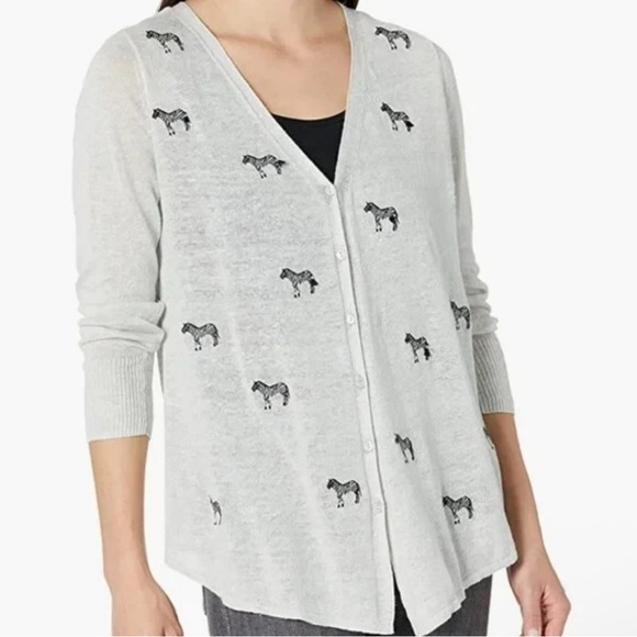 NIC+ZOE Sweaters - NIC+ZOE Zebra Crossing Linen Blend Cardigan